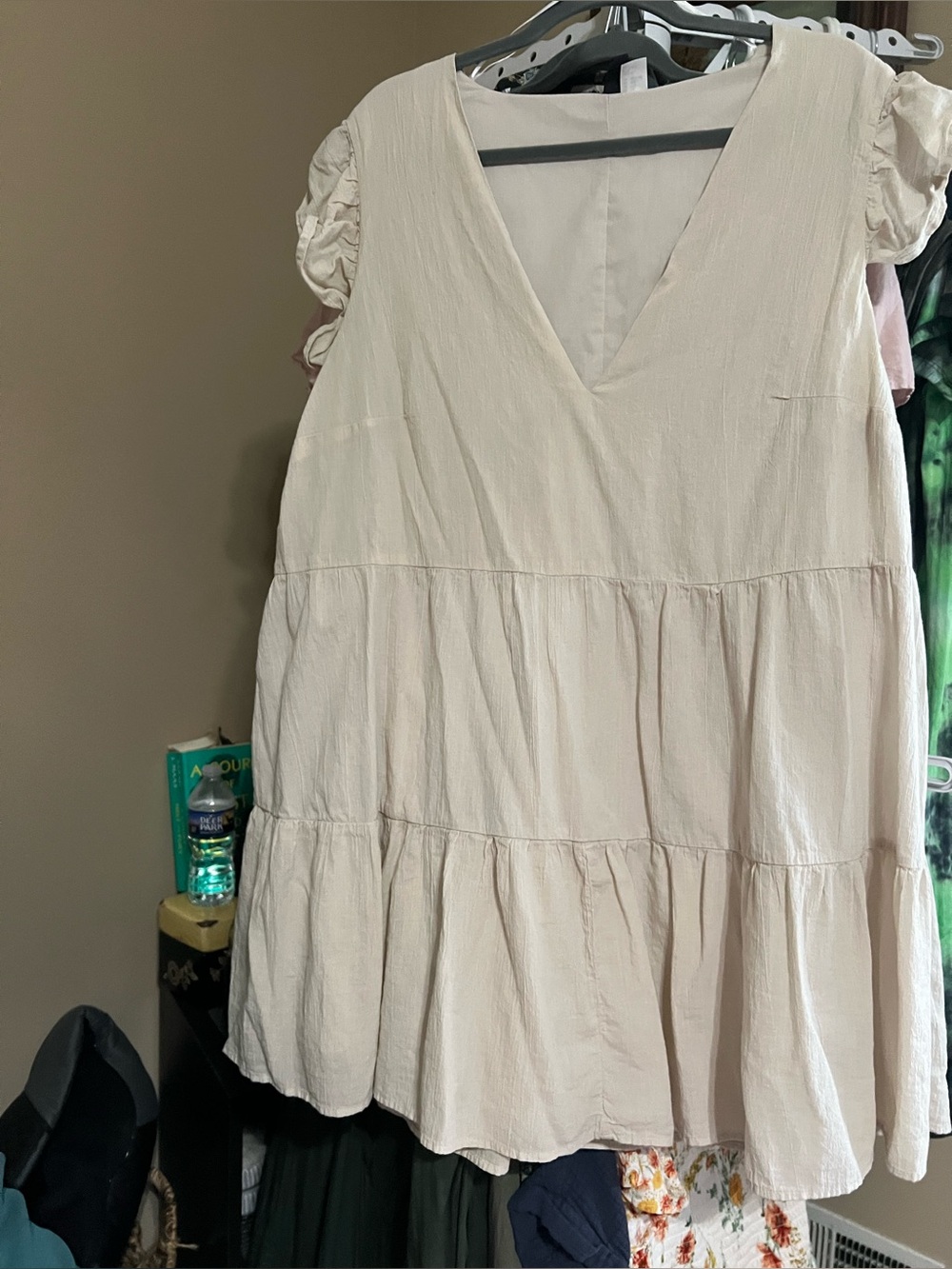 H&M a little country Divided Cream V-Neck Tiered Mini Dress